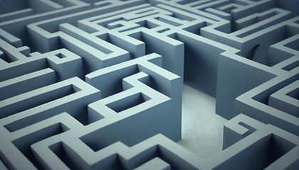 Maze graphics, labyrinth in perspective, Logic challenge. Problem solve concept. AI generative content