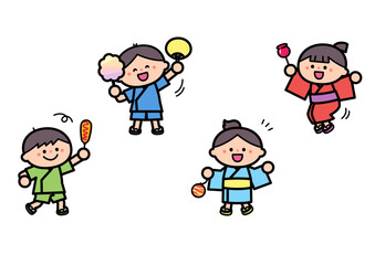 縁日イラスト：縁日を楽しむ子どもたち.