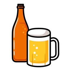 瓶ビールと生ビールジョッキ.