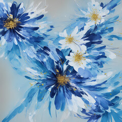 blue and white flowers on a grey background