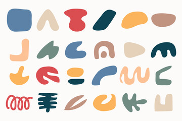 Collection of hand drawn flat abstract shapes. Irregular shape.