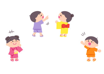 縁日イラスト：見物して楽しむ子どもたち.