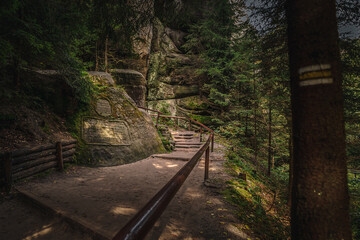 Adršpach Rocks - Adršpach-Teplice Rocks Nature Reserve, Czech Republic - adventure path in forest