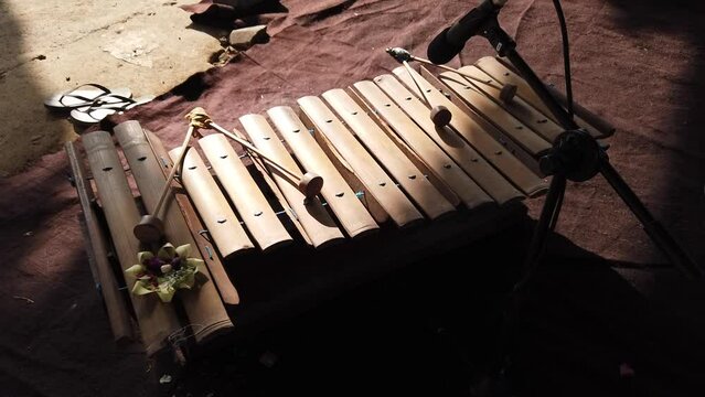 Gamelan Gambang Bamboo Musical Instrument, Indonesia Southeast Asia Keys Mallets in Sidemen Village Bali