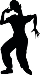Black silhouette of hip-hop dancer isolated on white background