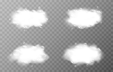 Vector foam with bubbles on an isolated transparent background. Foam, bubbles png. Detergent png. Shampoo, bath foam.
