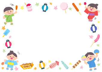 Obraz premium イラストフレーム 夏祭りの子どもたち.