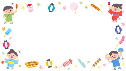 イラストフレーム　夏祭りの子どもたち.