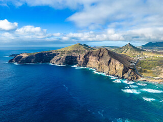 Porto Santo Aerial View. Popular tourist destination in Portugal Island in the Atlantic Ocean. Porto Santo, Madeira, Portugal.