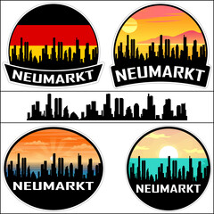 Neumarkt Skyline Silhouette Germany Flag Travel Souvenir Sticker Sunset Background Vector Illustration SVG EPS AI - obrazy, fototapety, plakaty