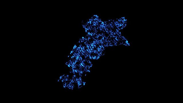 A map of a Pakistan country consisting of glowing particles on a black background.
