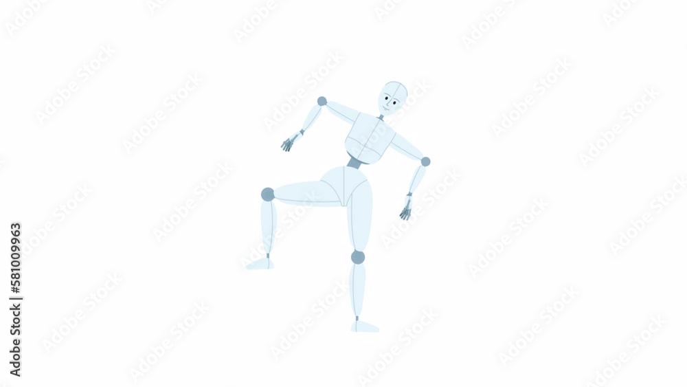 Poster animated humanoid robot movements. robotics engineering. dance automation. flat character animation 