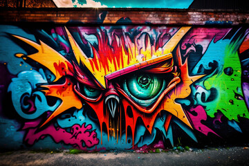Colourful graffiti art on urban wall