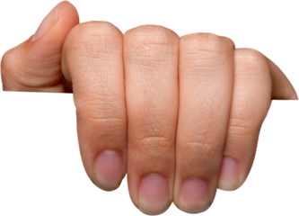 Close up of man hand holding blank advertising card on white