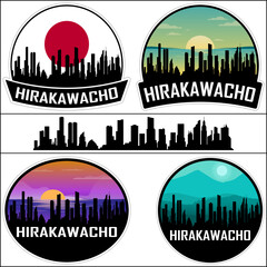 Hirakawacho Skyline Silhouette Japan Flag Travel Souvenir Sticker Sunset Background Vector Illustration SVG EPS AI