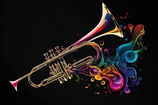 Abstrakte Illustration mit Trompete und farbigen Ornamenten - Generative AI