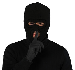 Portrait of a Thief with Balaclava with Finger on Lips