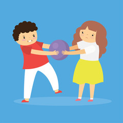 Boy and girl playing bowling. Vector illustration in a flat style.