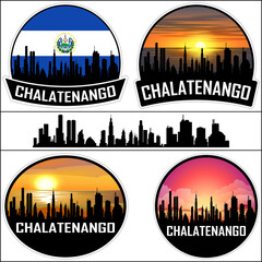 Chalatenango Skyline Silhouette El Salvador Flag Travel Souvenir Sticker Sunset Background Vector Illustration SVG EPS AI - obrazy, fototapety, plakaty