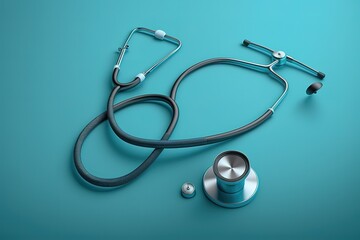 healthcare and medical industry. doctor stethoscope on blue background. banner with copy space, AI generated