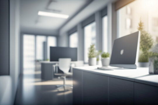 Beautiful blurred background of a light modern office interior with and beautiful lighting.