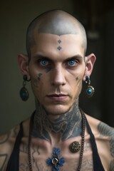 Man with tattoos Portrait. Generative AI