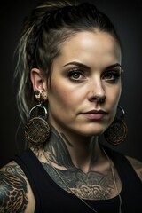 Obraz premium Woman with tattoos Portrait. Generative AI