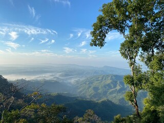scenic landscape view Climbing the mountain to see the clouds over the mountains.