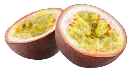 Two halves of passion fruit isolated on transparent background