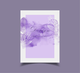 Abstract background with floral decoration, purple watercolor with space for text. Template for posters, invitations, banners, social media stories and posts in a minimalist style. Vector illustration