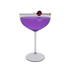 Aviation cocktail with cherries. Cocktail made from lilac cream. 3d rendering
