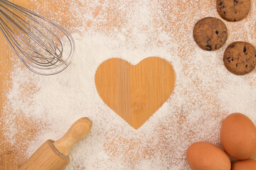 Flat lay of many baking accessories