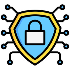 security icon on metal internet button, digital security system