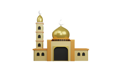 Mosque. Yellow mosque 3D. 5000px x 3000px Resolution, Transparant Background