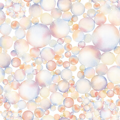 Watercolor soap bubbles seamless pattern on white background for kids nuscery designs, textiles and fabrics