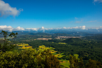 Fototapeta premium Spring sunrise in La Fageda D En Jorda Forest, La Garrotxa, Spai