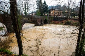 Floods in Olot town, La Garrotxa, Girona, Spain. January 2020