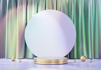 3D rendering cosmetic platform podium with crystal caustic light product presentation background