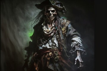 Fototapeta premium Scary pirate skeleton, generative AI