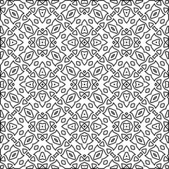 Stylish texture with figures from lines.
Abstract geometric black and white pattern for web page, textures, card, poster, fabric, textile. Monochrome graphic repeating design. 