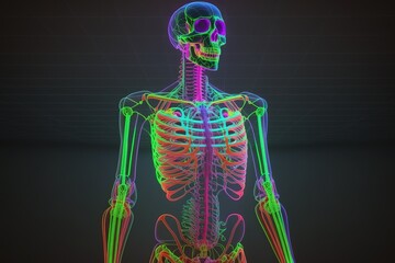 wireframe human body, HUD style hologram.