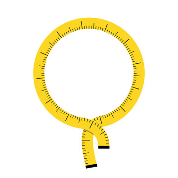 circle a ring of yellow measuring tape with interlacing ends and a place in the center of the shape for text