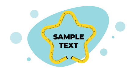 Illustration of a yellow centimeter measuring tape in the form of a star and blue abstract figures on a white background and there is a place for your text