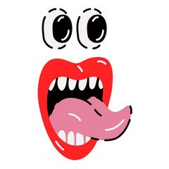 Naklejka premium Emotional bold doodle character. Bright smiling face graphic element