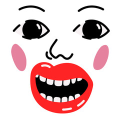 Emotional bold doodle character. Bright smiling face graphic