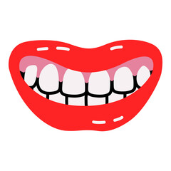 Emotional Bold Doodle Lips Graphic Element. Bright Smile