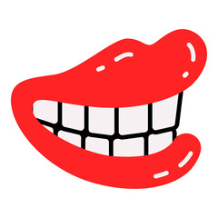 Emotional Bold Doodle Lips Graphic Element. Bright Smile