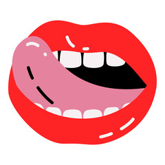 Emotional Bold Doodle Lips, Mouth With Tongue, Sticking Out, Teeth