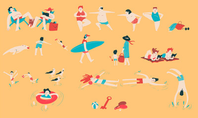 Summer Holiday Activities and Icons by the beach