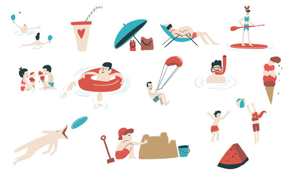 Summer Holiday Activities and Icons by the beach